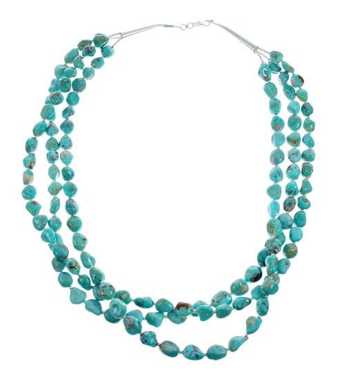 Navajo 3-Strand Sterling Silver Kingman Turquoise Bead Necklace NX11649